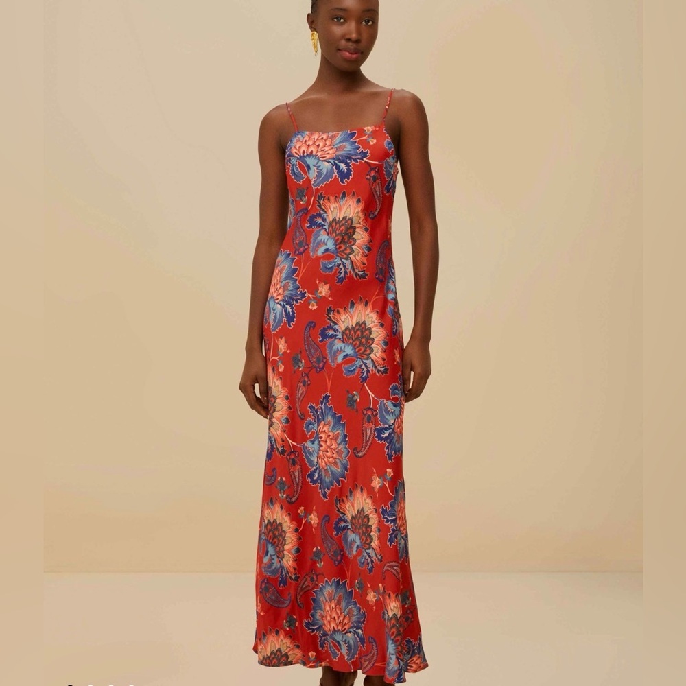 NWT Farm Rio Red Luang Floral Maxi Dress | Lenzing™ Ecovero™ | Size L